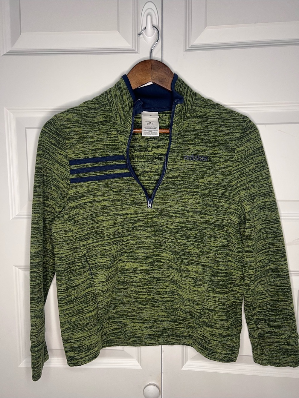 Adidas Boys 1/4 Zip Pullover Green Space Dye Sweater Size M 10/12